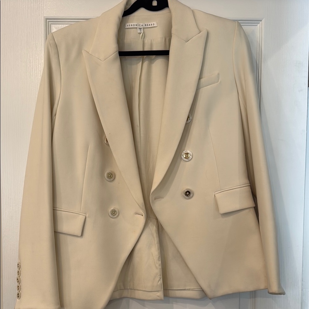 Veronica Beard Double-Breasted Cream Blazer